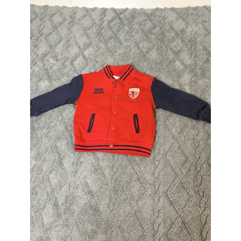 Ralph Lauren Polo Varsity Jacket Navy Red Toddler 18M Snap Front Jersey